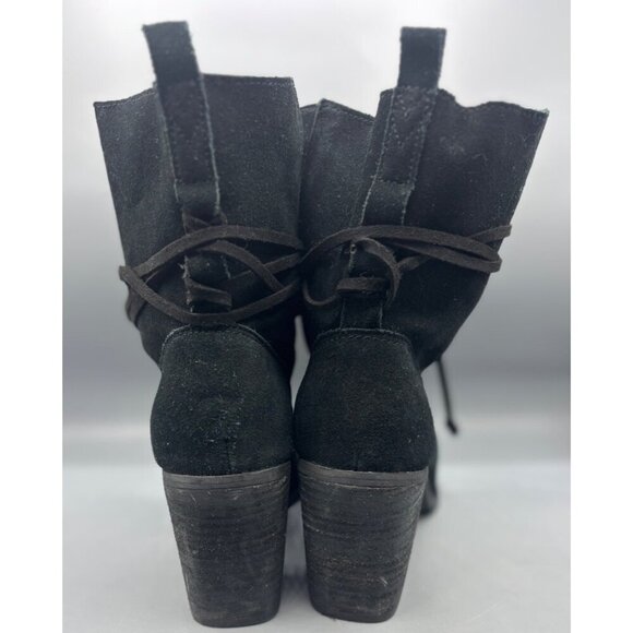 Toms Mila Black‎ Suede Ankle Boots Chunky Heel Size 8.5 Wrap Around - Picture 3 of 7